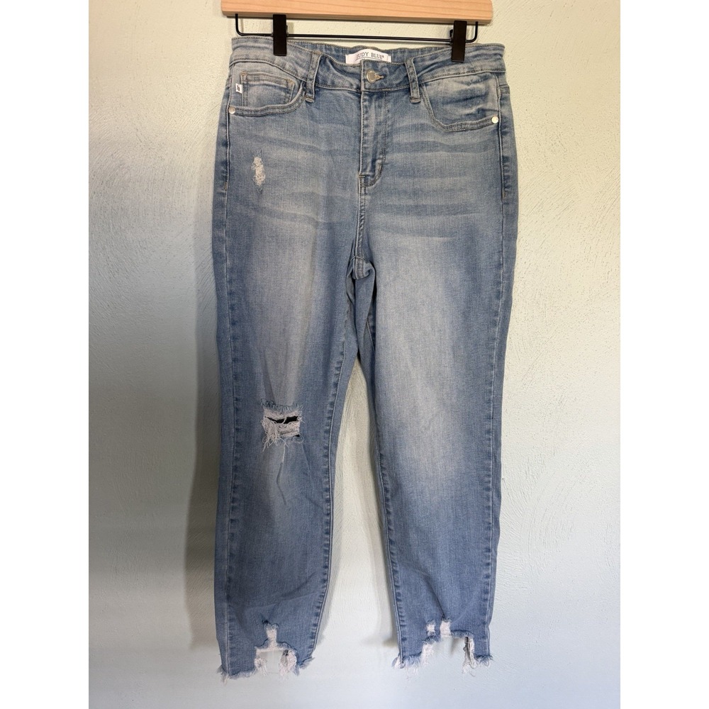 Judy Blue Los Angeles Distressed Ankle Cropped Jeans High Rise Raw Hem 7 28